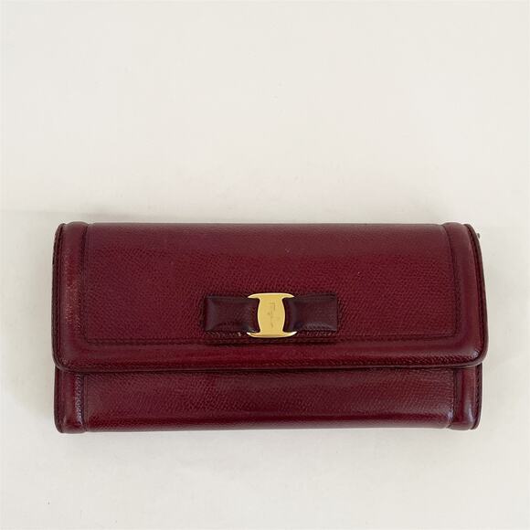FERRAGAMO Long Continental Leather Wallet Maroon - Picture 1 of 13